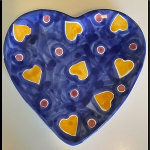 blue, yellow and pop of red Heart plate.